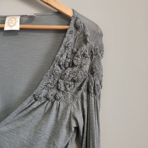 Anthropologie Ric Rac Green Long Sleeve Faux Wrap Top Size Medium - Picture 3 of 11